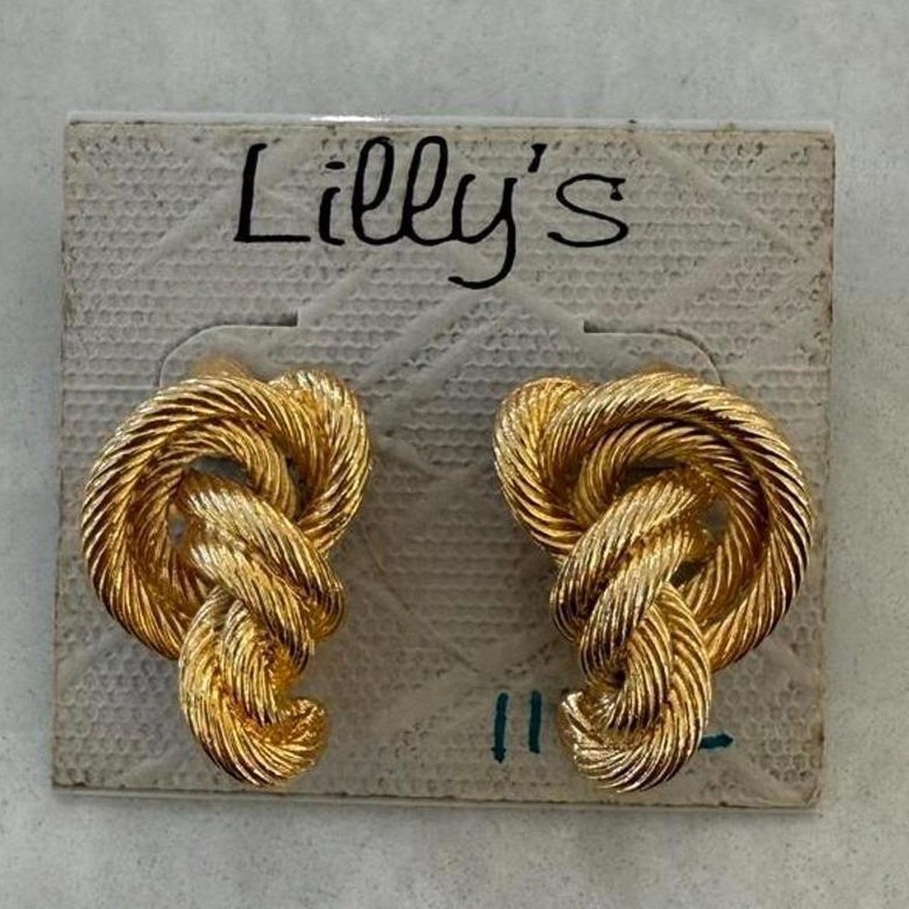 Vintage Gold Tone Textured Knot Stud Earrings Rope Knot Statement Post Back